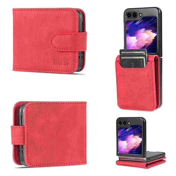 Case for Samsung Galaxy Z Flip 7, PU Leather Card Slots Magnetic Closure Vintage Shockproof Protective Case for Samsung Galaxy Z Flip 7 - Red