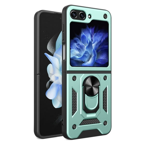 Case for Samsung Galaxy Z Flip 7 with Kickstand, 360° Rotate Ring Hybrid Rugged Bumper Shockproof Case Cover for Samsung Galaxy Z Flip 7 5G, Green