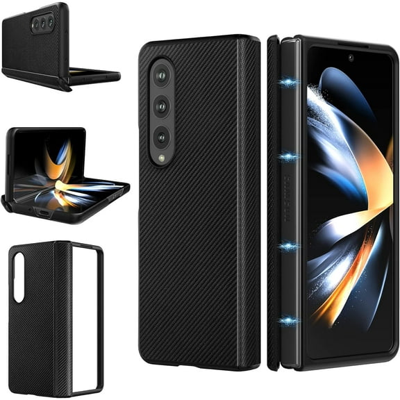 Case for Samsung Galaxy Z Fold 4 (2022) Magnetic Hinge Cover Protection, Slim Fit Hard PC + PU Protective Phone Case for Galaxy Z Fold4 5G - Black