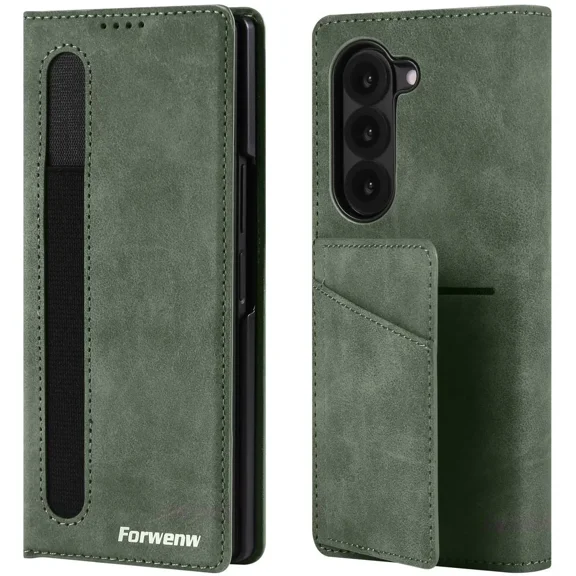 Case for Samsung Galaxy Z Fold 5 5G, Premium PU Leather Phone Cover with Card Holder, S Pen Holder, Stand, Shockproof Flip Wallet Cover