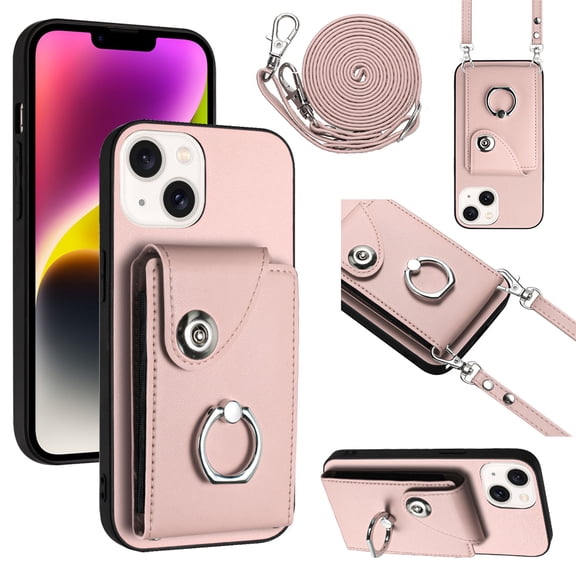 Case for Samsung M04 4G Wallet Case with Ring Kickstand and Shoulder Strap, Shockproof Stylish Protective Cover