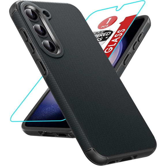 Case-for-Samsung-S23-5G: with Screen Protector, Dual Layer Protective Hard PC Back & Soft Anti-Scratch TPU Liner Shockproof Slim Fit Cell Case Cover Samsung Galaxy S23 5G, Black