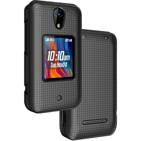 Case for Schok Flip 2022 Phone, Nakedcellphone Slim Hard Shell Protector Cover with Grid Texture for T-Mobile/Boost/Metro SC3218B SC3218T - Black
