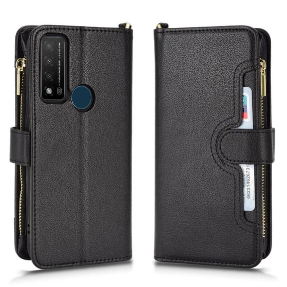 Case for TCL 20R 5G Zipper Wallet Leather Cover Magnetic PU Leather Flip Card Holder