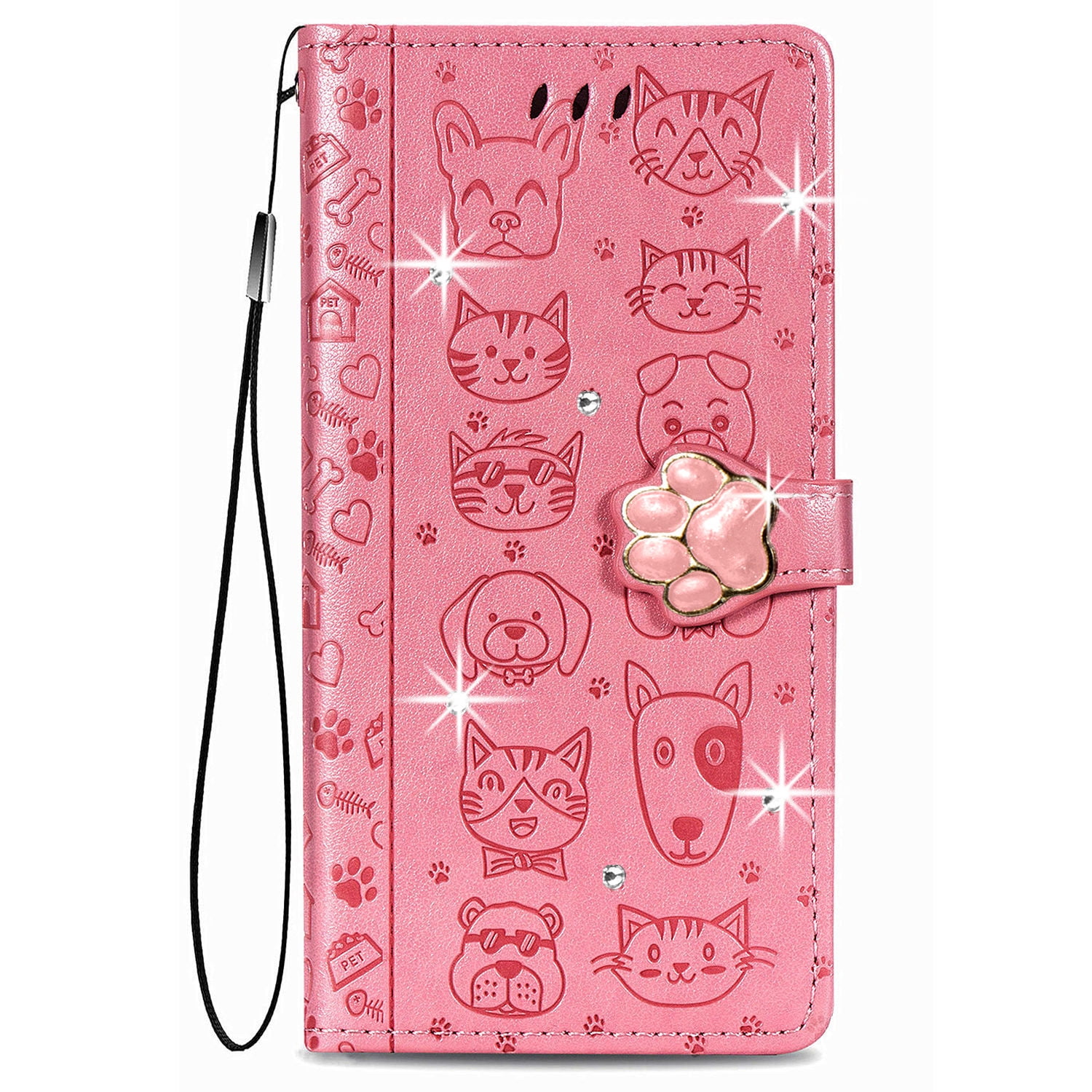 Case for TCL 30 5G Leather wallet cover, embossed flip cover with cat