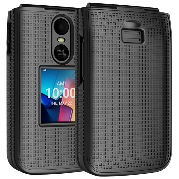 Case for TCL Flip 4 Phone, Nakedcellphone Slim Hard Shell Protector Cover [Anti-Fingerprint, Grid Texture] for T440 (2025) - Black Tread