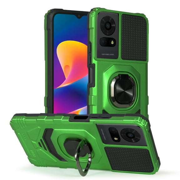Case for TCL K24 /K23 /50 LE Case w/Tempered Glass Screen Protector [Military Grade] Ring Car Mount Kickstand Hard Phone Case Green