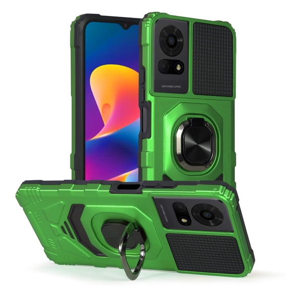 Case for TCL K24 /K23 /50 LE Case w/Tempered Glass Screen Protector [Military Grade] Ring Car Mount Kickstand Hard Phone Case Green