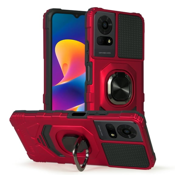 Case for TCL K24 /K23 /50 LE Case w/Tempered Glass Screen Protector [Military Grade] Ring Car Mount Kickstand Hard Phone Case Red