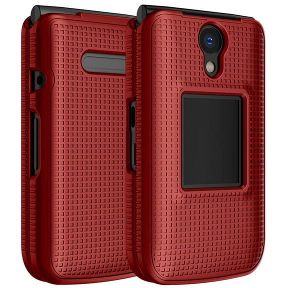 Case for Verizon Orbic Journey Pro / Lite Flip Phone, Nakedcellphone Slim Hard Shell Protector Cover [Anti-Fingerprint, Grid Texture] - Bold Red