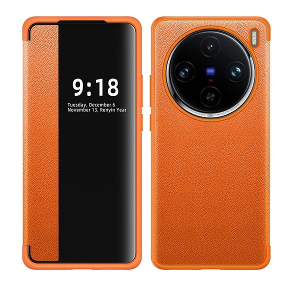 Case for Vivo X100 Pro, Luxury Clear View Window Leather Case, Flip Folio Shockproof Protective Cover
