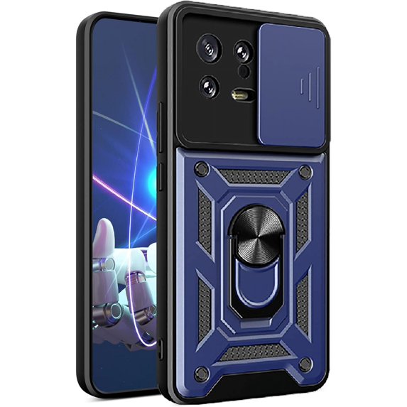 Case for Xiaomi 13 with Slide Camera Cover, Military Grade Drop Protective Phone Cover Case with Ring Kickstand for Xiaomi 13 SJ Blue