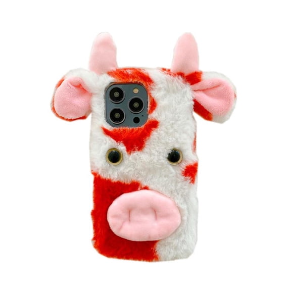 Case for Xiaomi Poco F7 Pro 5g Autumn and Winter Cow Phone Case Lovely Fuzzy Fluffy Cartoon Cow