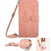 Case for Xiaomi Redmi 9 Phone Case Leather Wallet Soft PU Leather With Card Holder & Long Strap Butterflies And Flowers