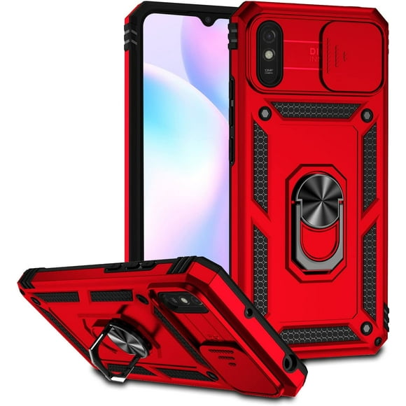 Case for Xiaomi Redmi 9A / 9AT Case Cover,with Slide Camera Lens CoverCase for Xiaomi Redmi 9I Cover,Anti-Drop Shock Absorption Case Red