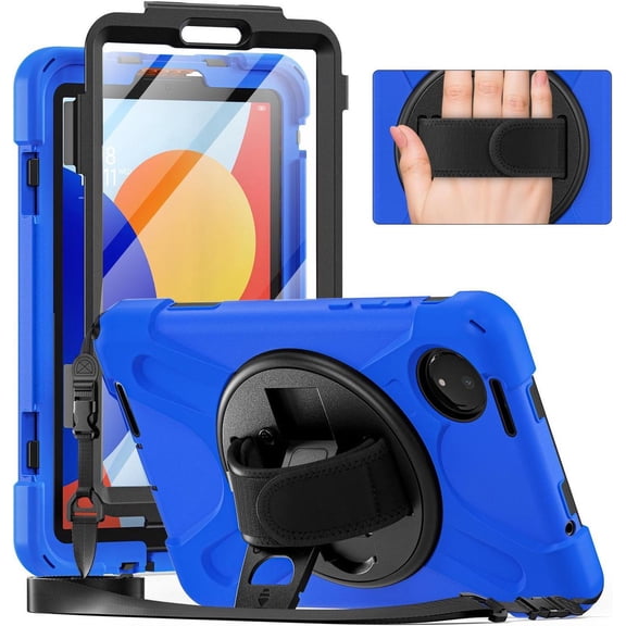 Case for Xiaomi Redmi Pad SE 8.7 inch 2024, Shockproof Cover with Screen Protector Pencil Holder, 360° Rotating Hand Strap & Stand & Shoulder Strap