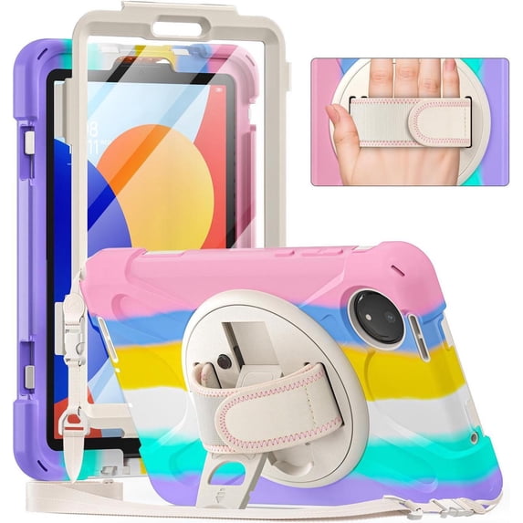 Case for Xiaomi Redmi Pad SE 8.7 inch 2024, Shockproof Cover with Screen Protector Pencil Holder, 360° Rotating Hand Strap & Stand & Shoulder Strap