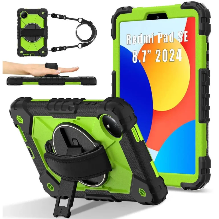 Redmi Pad SE 8.7 Wi-Fiモデル　グリーンカバー付き Case for Xiaomi Redmi Pad SE 8.7 inch 2024 with Rotating Stand