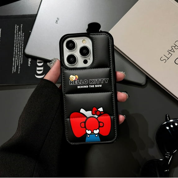 Case for for Various iPhone Models, Solid Color Hello Kitty Luxury Down Soft Silicone Down Touch Cloth Protection Shockproof Girls Women Phone Case