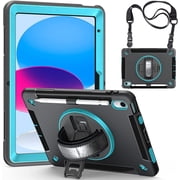 Case for iPad 10th Generation 10.9 inch 2022, Dual Layer Full Body Tough Rugged Case with 360  Rotatable Kickstand, Hand/Shoulder Strap for iPad 10