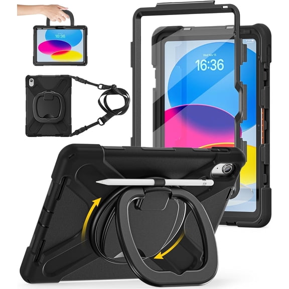 Case for iPad 11th/10th Gen ' Heavy Duty Shockproof Cover with 360 Rotating & 180 Folding Stand, Screen Protector