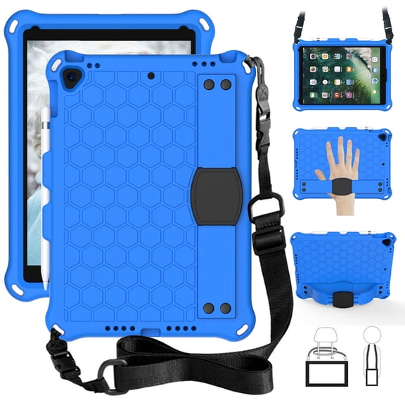 Case for iPad 7th/8th/9th Generation (2019/2020/2021) Shockproof Cover w Portable Stand & Shoulder Strap & Pencil Holder