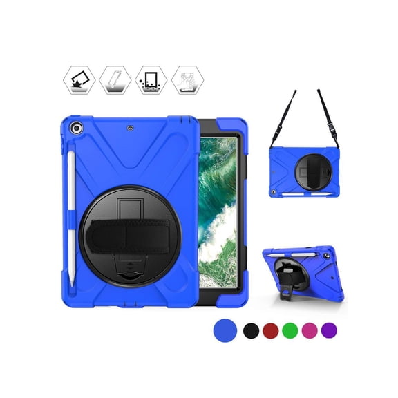 Case for iPad 9.7 inch 2018 2017 iPad 6th 5th Generation with Pencil Holder Shockproof Cover with Stand Hand & Shoulder Strap