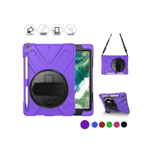 Case for iPad 9.7 inch 2018 2017 iPad 6th 5th Generation with Pencil Holder Shockproof Cover with Stand Hand & Shoulder Strap