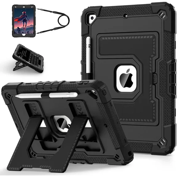 Case for iPad 9th 8th 7th Generation 10.2 inch 2021/2020/ 2019, Shockproof Protective Cover with Kickstand Shoulder Strap