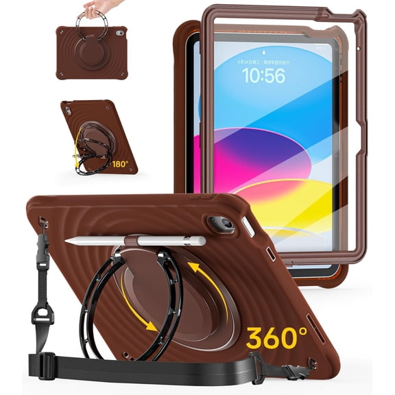 Case for iPad (A16)11th/10th Generation 11/10.9 inch Zinc Alloy Handle Ring Stand Protective Heavy Duty Screen Protector 360°Rotating
