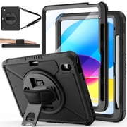 Lmcpa Case for iPad A16 11th Generation 11 inch 2025, iPad 10th Generation 10.9 inch 2022 with Pencil Holder, Shockproof Cover with Screen Protector/360  Rotate Hand Strap/Stand, Black