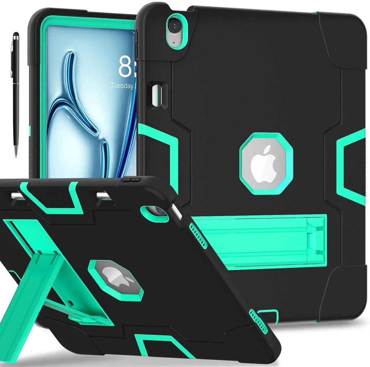 Case for iPad Air 13 Inch M3 2025 / M2 2024 with Pencil Holder Heavy Duty Rugged Protective Cover with Kickstand Stylus Pen