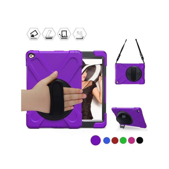 Case for iPad Air 2 9.7 Inch 2014 Case Model A1566 A1567 with Stand Strap | Heavy Duty Rugged Rubber Protective Cover for iPad Air 2nd Generation