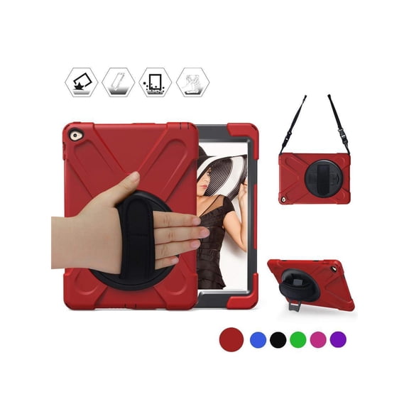 Case for iPad Air 2 9.7 Inch 2014 Case Model A1566 A1567 with Stand Strap | Heavy Duty Rugged Rubber Protective Cover for iPad Air 2nd Generation