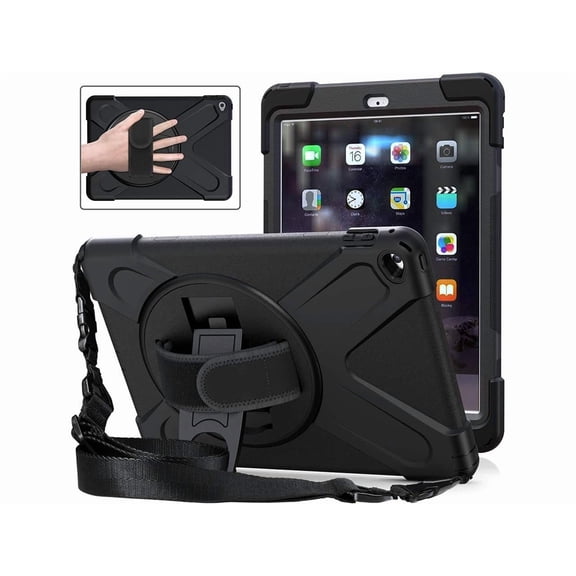 Case for iPad Air 2 9.7 Inch 2014 Case Model A1566 A1567 with Stand Strap | Heavy Duty Rugged Rubber Protective Cover for iPad Air 2nd Generation