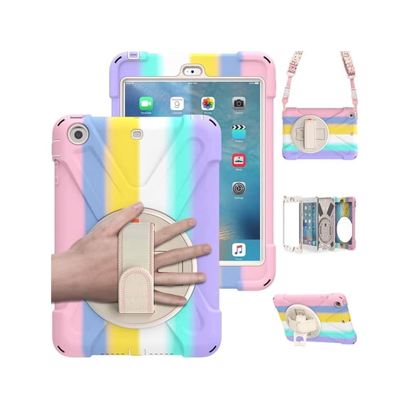 Case for iPad Mini 1 2 3 Cover with 360 Degree Rotating Kickstand Hand Grip Strap Shoulder Strap ShockProof Rugged Protective Cover