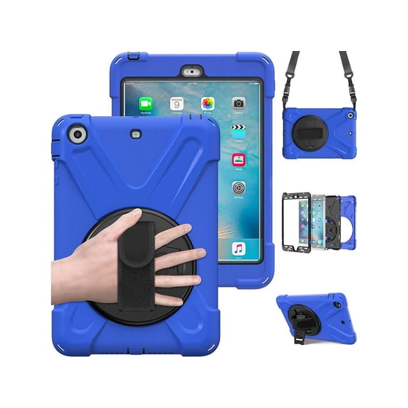 Case for iPad Mini 1 2 3 Cover with 360 Degree Rotating Kickstand Hand Grip Strap Shoulder Strap ShockProof Rugged Protective Cover