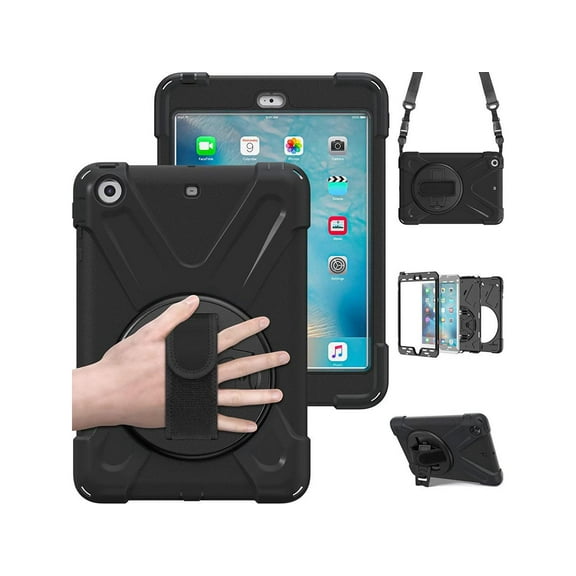 Case for iPad Mini 1 2 3 Cover with 360 Degree Rotating Kickstand Hand Grip Strap Shoulder Strap ShockProof Rugged Protective Cover