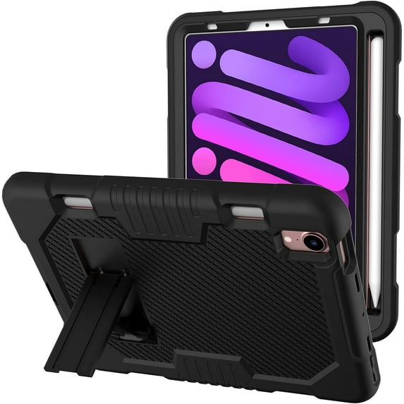 Case for iPad Mini 6, Slim Duty Drop Proof Shockproof Protective Cover with Stand and Pencil Holder for Case for iPad Mini 6th Gen 8.3 inch (Black)