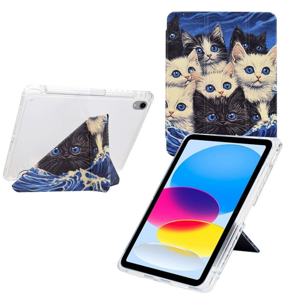 Case for iPad Mini 6 / iPad Mini 7 8.3 inch Drawing Pattern Y-Fold Standing Case Clear Back with Landscape Portrait Mode Pencil Holder & Auto Sleep