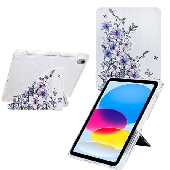 Case for iPad Mini 6 / iPad Mini 7 8.3 inch Drawing Pattern Y-Fold Standing Case Clear Back with Landscape Portrait Mode Pencil Holder & Auto Sleep
