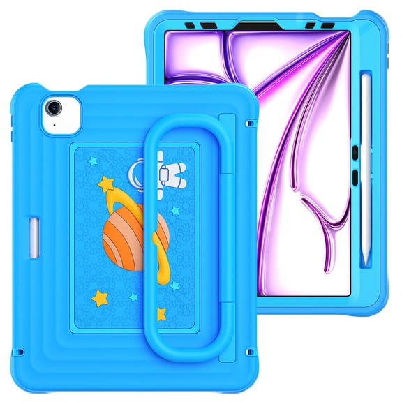 Case for iPad Pro 11 2022/2021/2020/2018, 3-in-1 Silicone Tablet Case with Handle Grip, Shoulder Strap, Astronaut Anti-Slip Texture, Blue