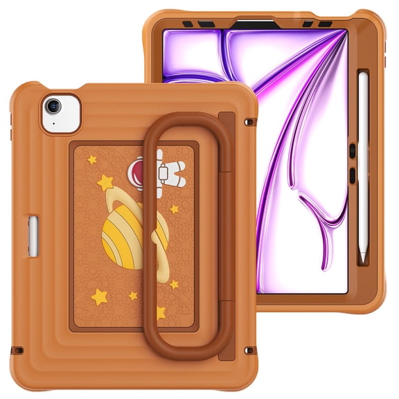 Case for iPad Pro 11 2022/2021/2020/2018, 3-in-1 Silicone Tablet Case with Handle Grip, Shoulder Strap, Astronaut Anti-Slip Texture, Brown