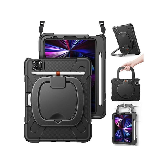 Case for iPad Pro 11 inch 2022 2021 2020 2018/ iPad Air 4 / Air 5 10.9 Inch, Shockproof Cover with Built-in Stand & Shoulder Strap & Pencil Holder