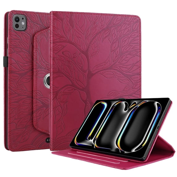 Case for iPad Pro 11 inch (M4) 2024, 360 Rotatable Protective Stand Cover, Red