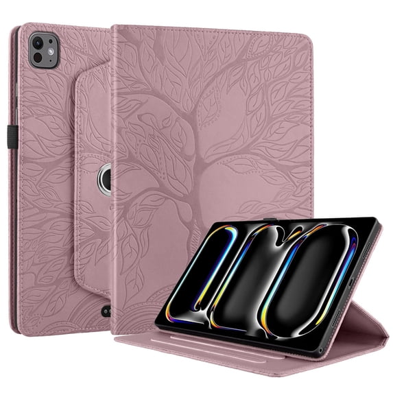 Case for iPad Pro 13 inch (M4) 2024, Rotating Shockproof Stand Folio Cover, Rose Gold