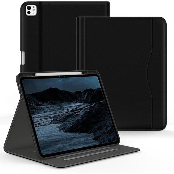 Case for iPad Pro 13 inch M4 Multi-Angle PU Leather Cover for iPad Pro 13"with Pencil Holder/Hand Strap, Auto Wake/Sleep