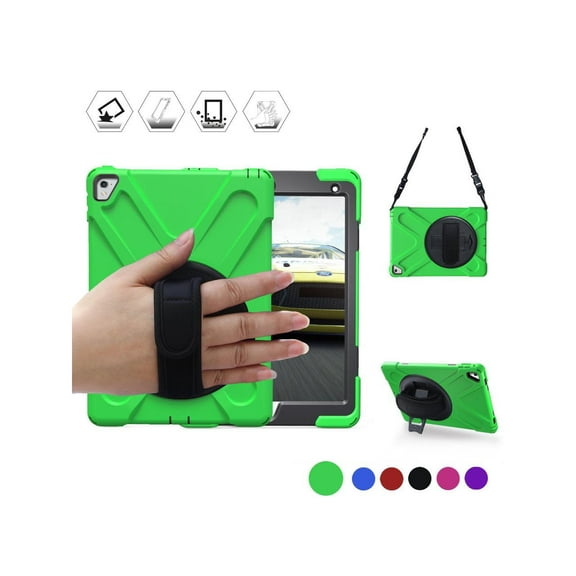 Case for iPad Pro 9.7 inch 2016 Model A1673 A1674 A1675 Shockproof Hard Cover with 360 Degree Rotating Stand Hand Strap Shoulder Strap