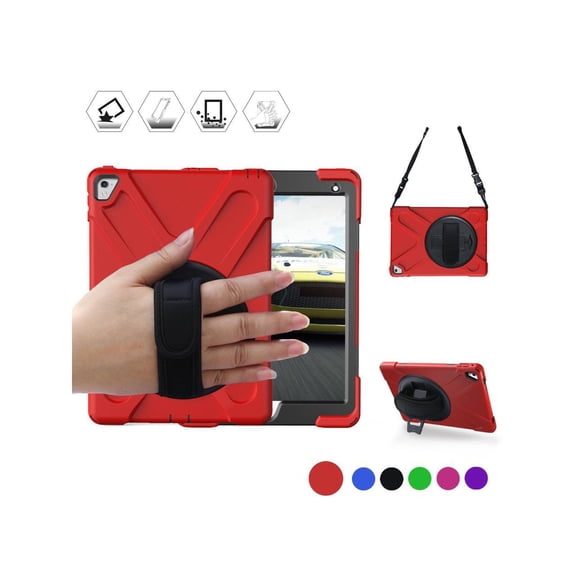 Case for iPad Pro 9.7 inch 2016 Model A1673 A1674 A1675 Shockproof Hard Cover with 360 Degree Rotating Stand Hand Strap Shoulder Strap