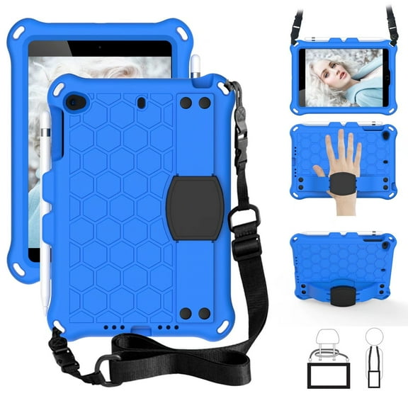 Case for iPad mini 1 2 3 4 5 7.9 inch Lightweight Contrast Color Cover With Pen Holder and Shoulder Strap